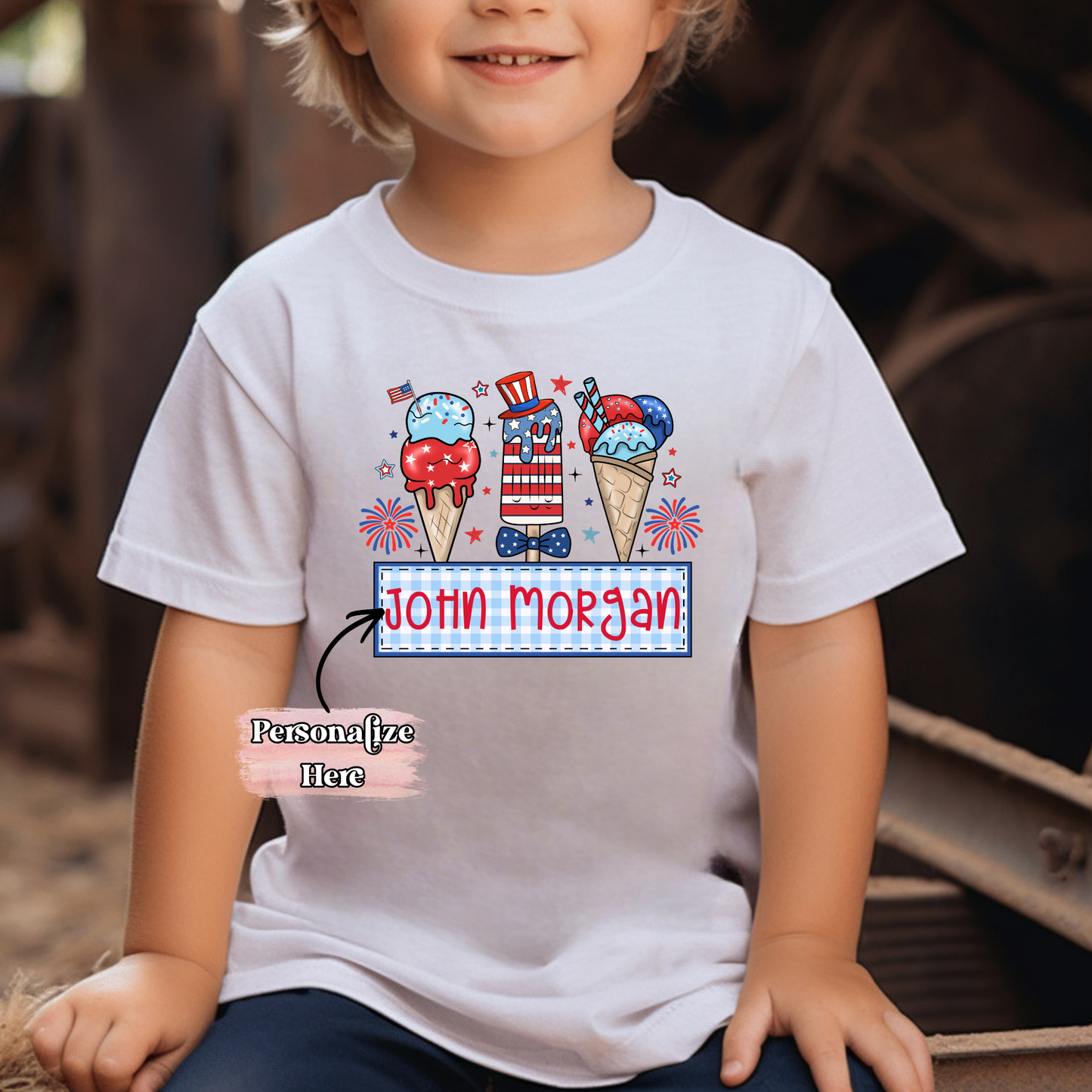 4th Of July Ice Cream Nameplate - ‼️Fully Customizable Transfer‼️