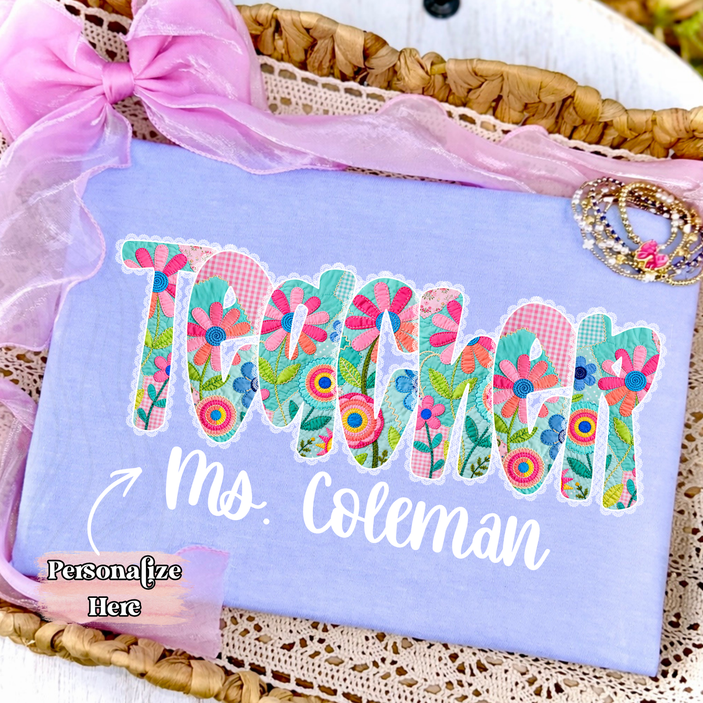 Floral Lace Teacher - ‼️Fully Customizable Transfer‼️