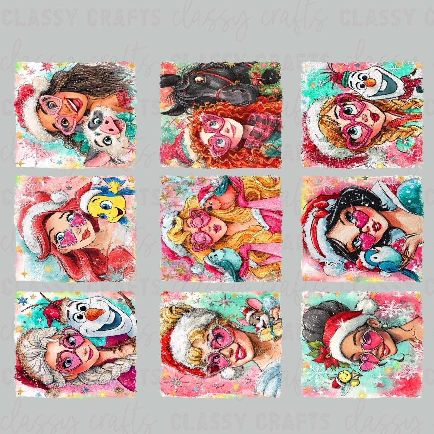 Youth Princess Watercolor Christmas - PREMADE GANG SHEET