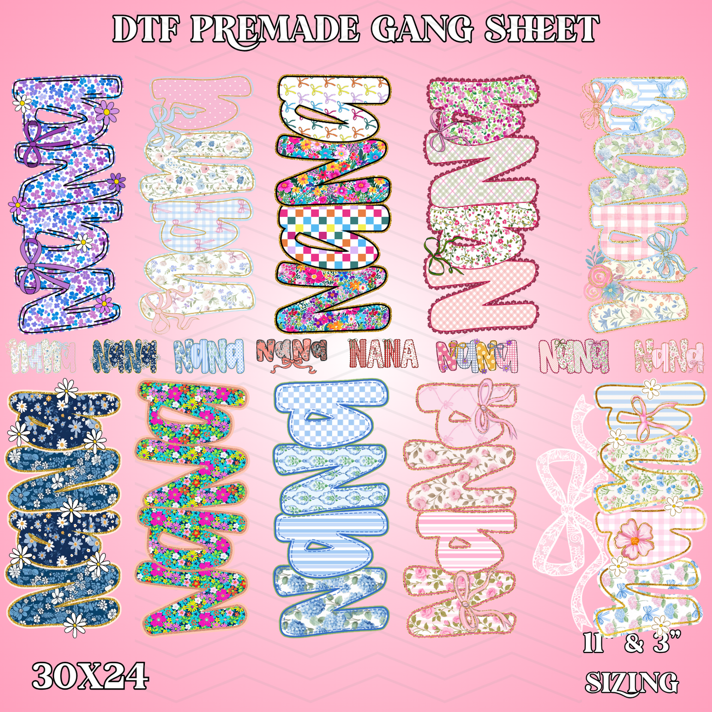 Floral Nana 30x24 - PREMADE GANG SHEET