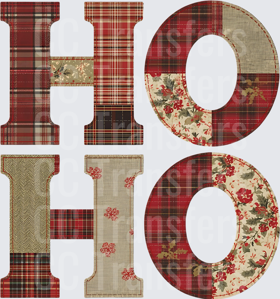 HO HO Patchwork Plaid Floral Christmas Letters (DTF)