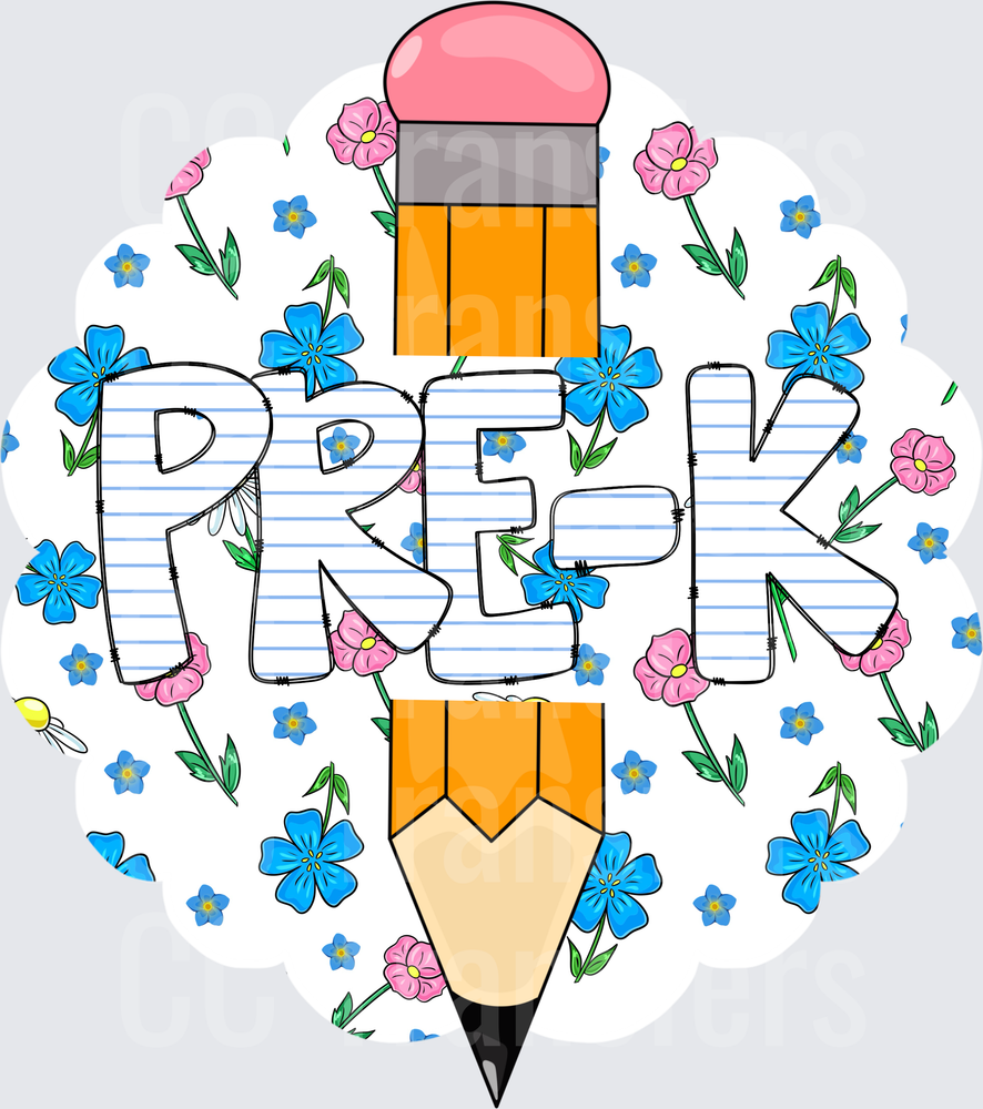 Pre-K Pencil Floral Notebook Letter Design (DTF)