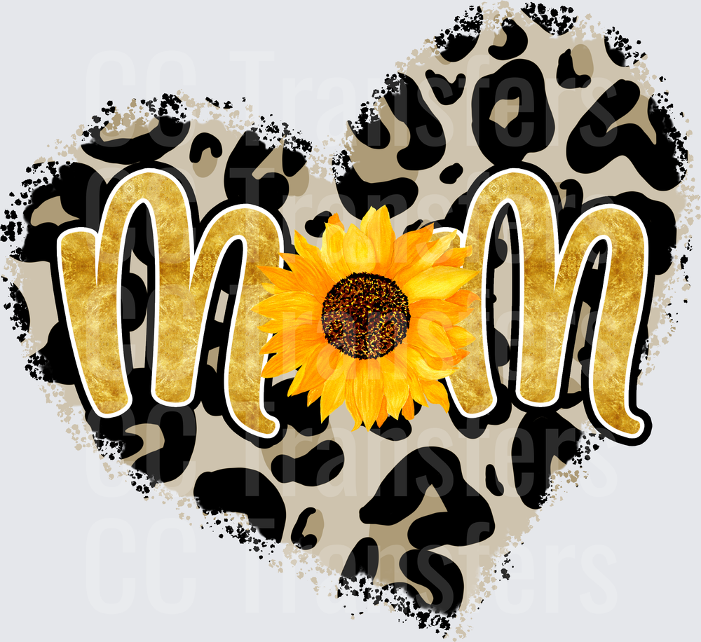 Mom Gold Foil Sunflower Leopard Print Heart (DTF)