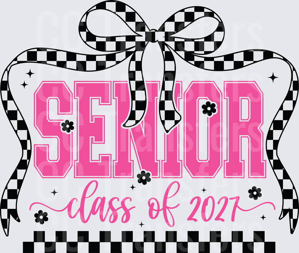 Senior Class of 2027 Pink Checkered Bow Graduation (DTF)