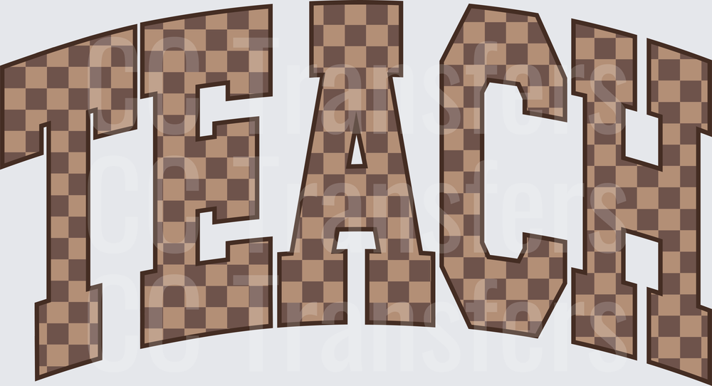Teach Arched Varsity Checkered Brown Letters (DTF)