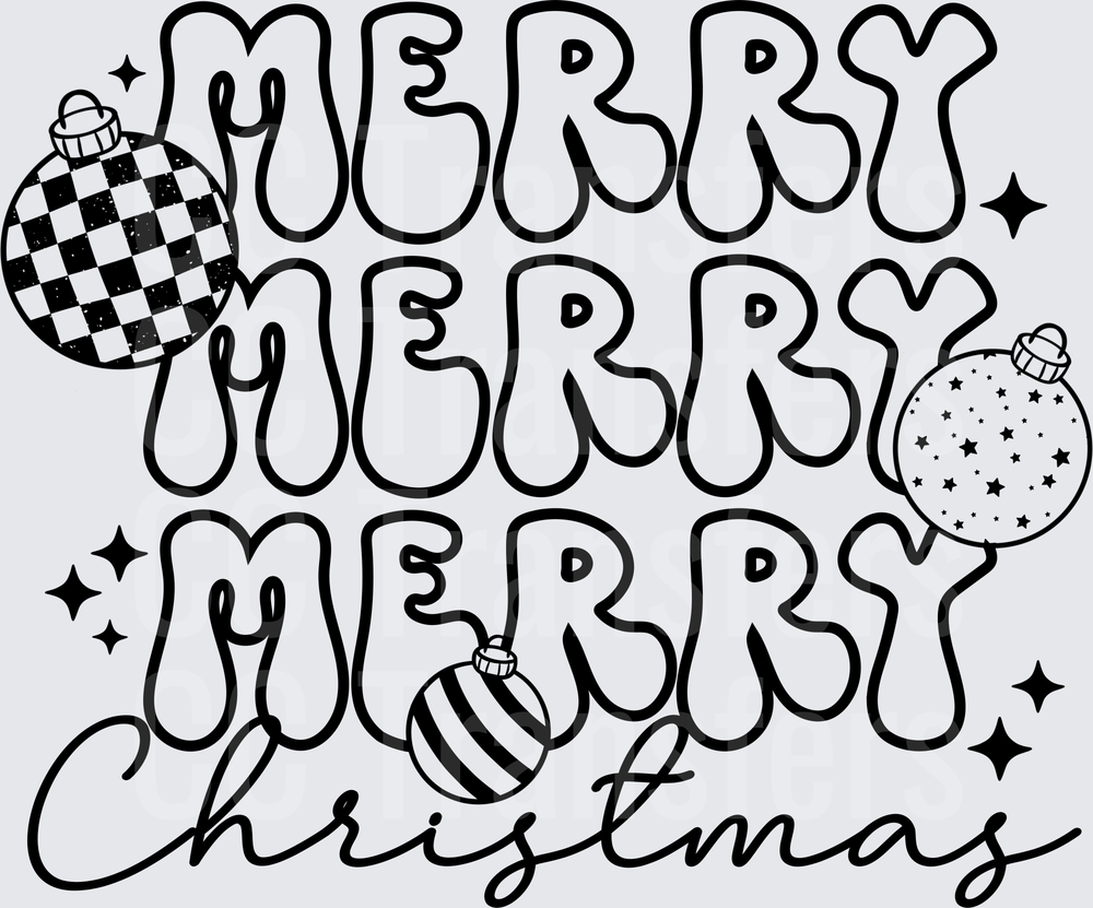Merry Merry Merry Christmas Retro Bubble Letter Ornaments (DTF)