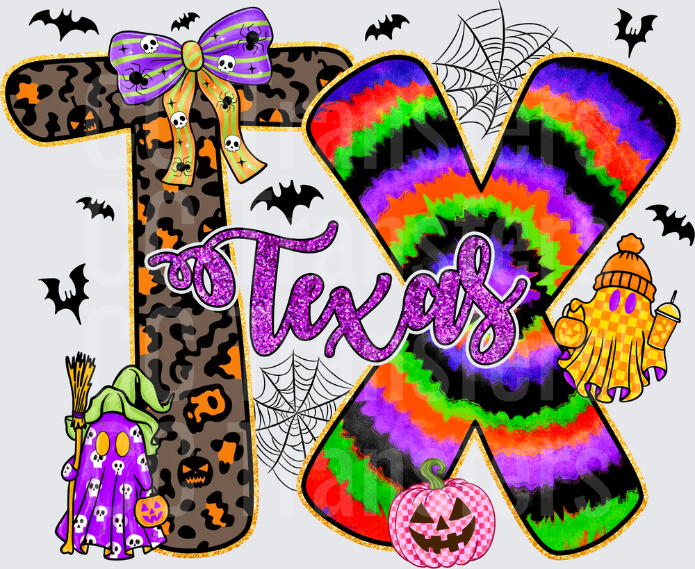 Halloween TX Texas Leopard Tie Dye Witch Ghost Pumpkin (DTF)
