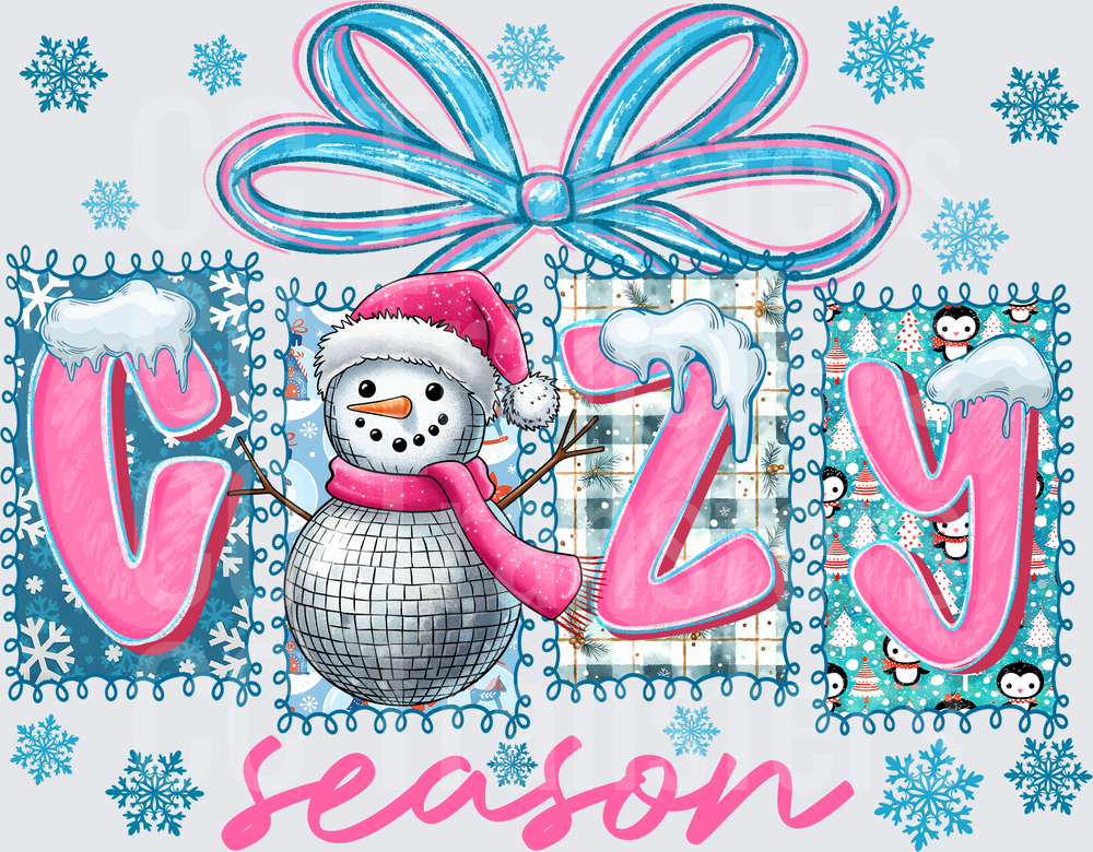 Cozy Season Disco Snowman Pink Blue Winter Holiday (DTF)
