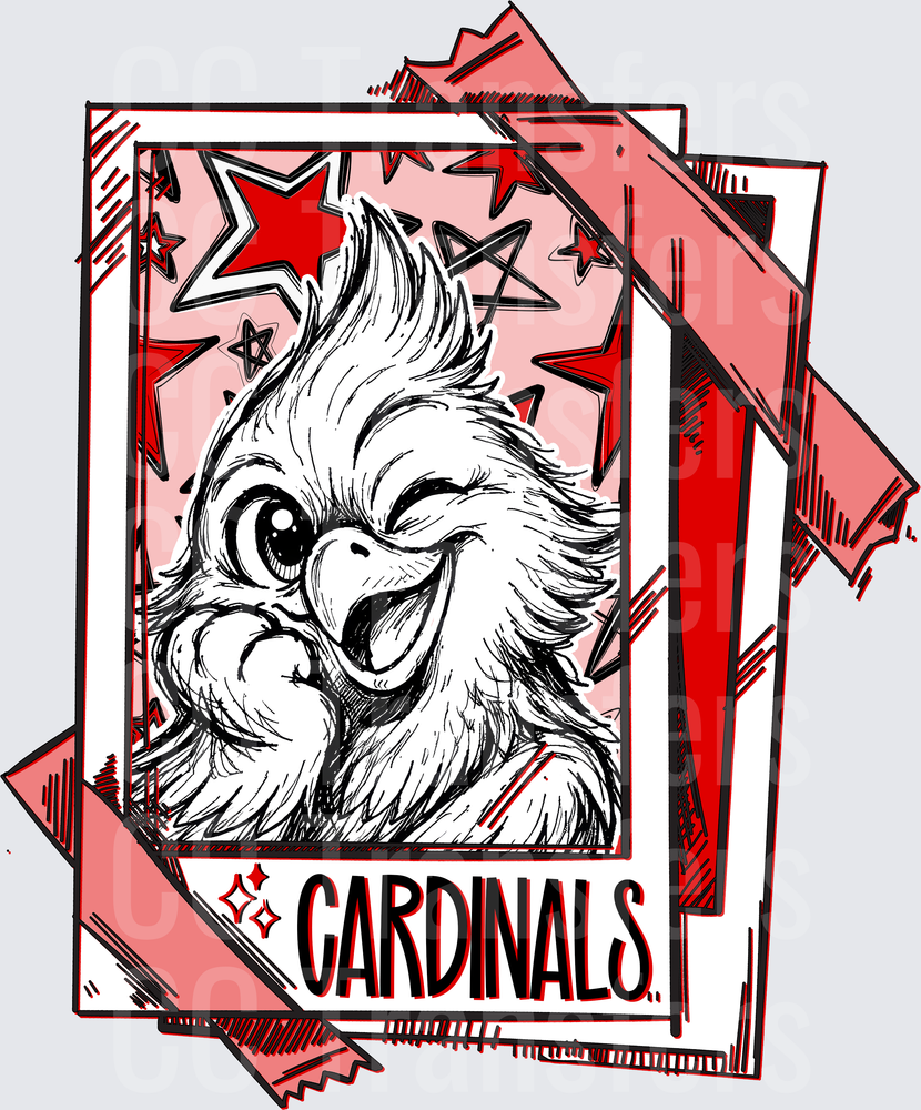 Fierce Cardinal Bird Sketch Stars Framed Card Design (DTF)