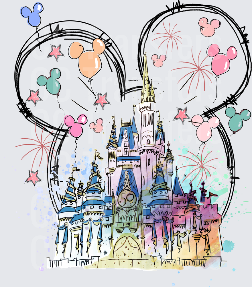 Watercolor Fairy Tale Castle 50th Anniversary Celebration (DTF)