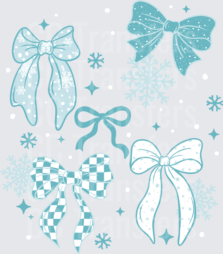 Winter Blue Coquette Bows Snowflakes Bundle (DTF)