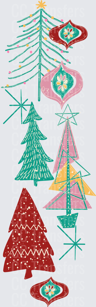 Retro Mid-Century Christmas Trees and Ornaments (DTF)
