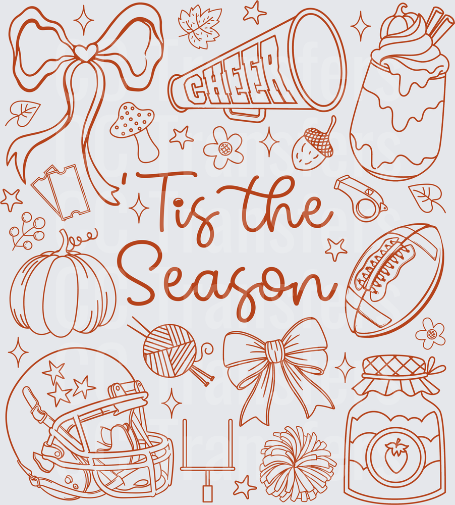 Tis The Season Fall Football Cheer Doodle Collage (DTF)