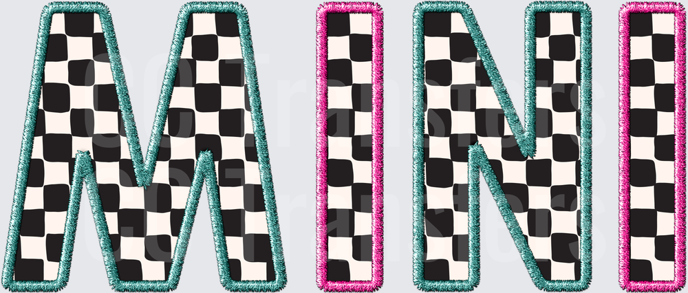 Checkered Patch Letter MINI Embroidery Style Design (DTF)