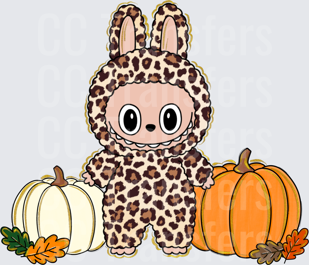 Cute Monster Bunny Leopard Print Fall Pumpkins (DTF)