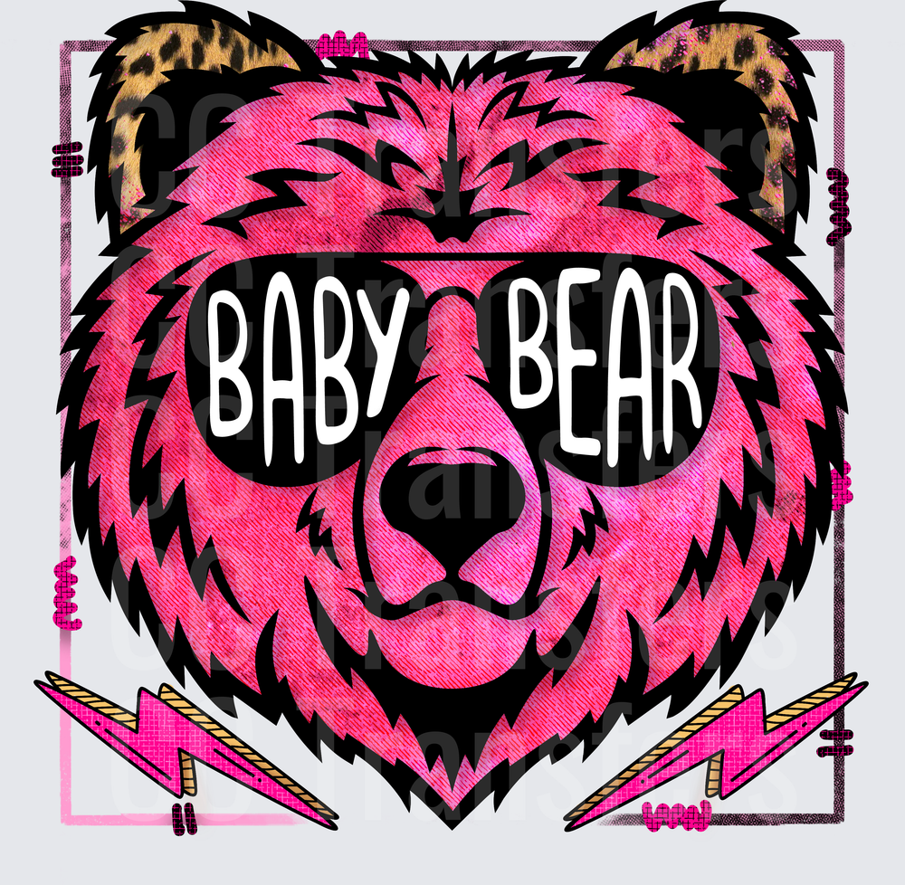Pink Baby Bear Face Sunglasses Lightning Bolts Leopard (DTF)