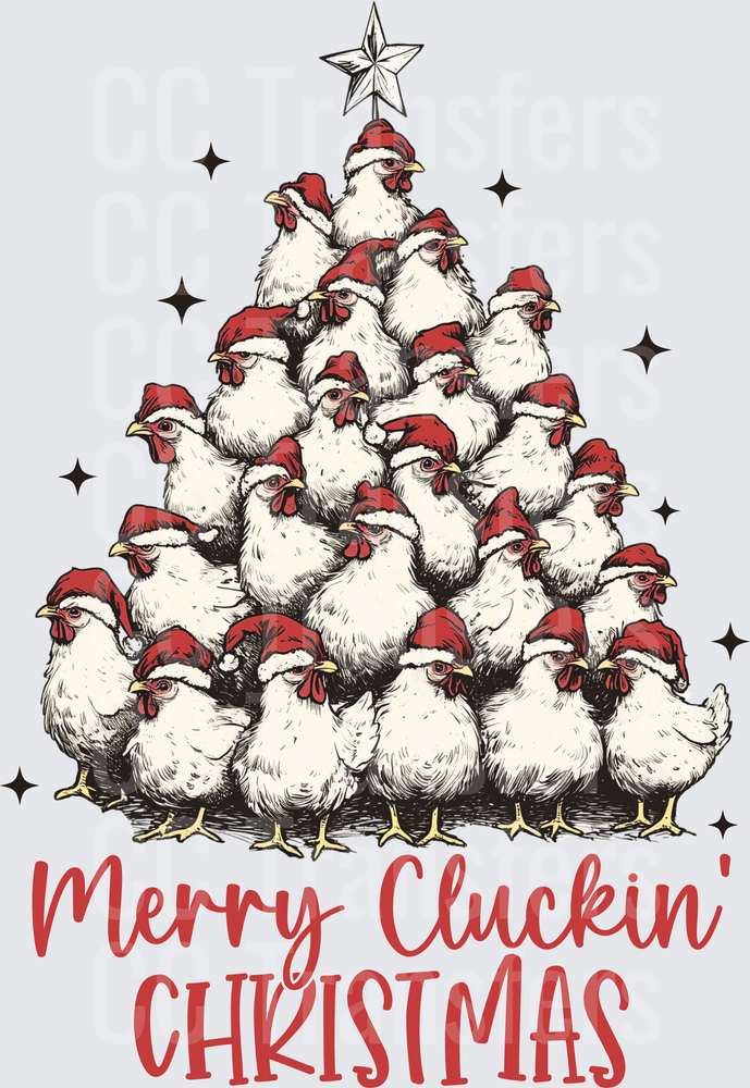 Merry Cluckin' Christmas Santa Hat Chicken Tree (DTF)