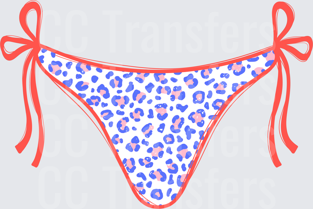 Leopard Print Tie Side Bikini Bottom Coral Blue Pink (DTF)