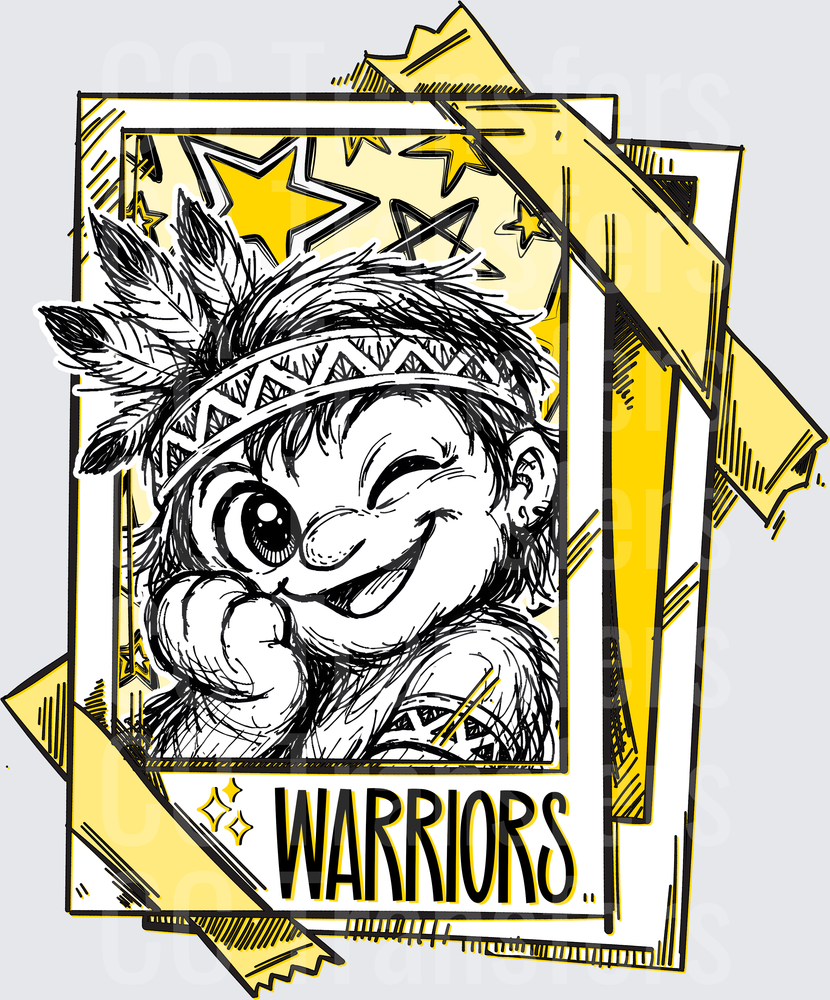Cartoon Tribal Kid Winking Feather Headband Warriors (DTF)