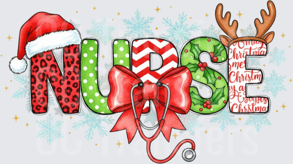 Christmas Nurse Stethoscope Santa Hat Reindeer Holiday (DTF)