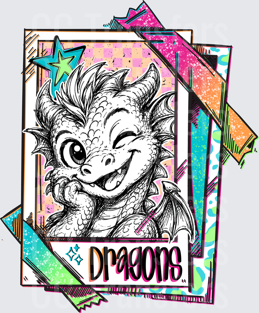 Cute Baby Dragon Winking Trading Card Style (DTF)