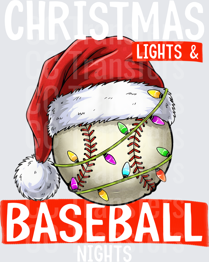 Lights & Baseball Santa Hat Christmas Lights Holiday (DTF)