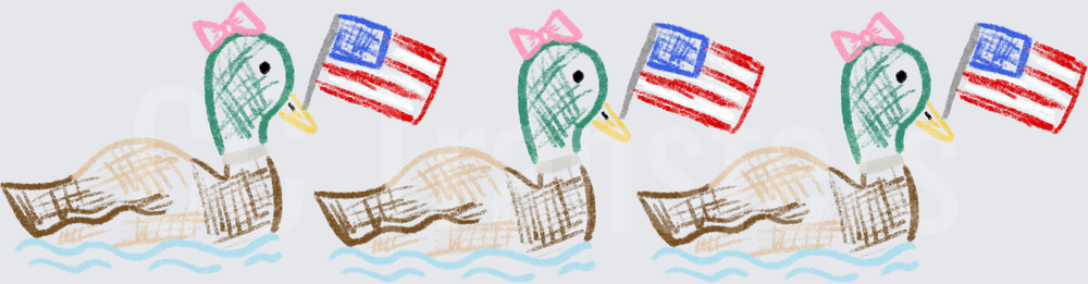 Patriotic Mallard Duck Trio with Pink Bow and Flag (DTF)