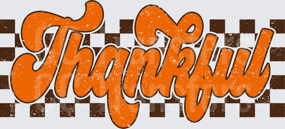 Retro Thankful Script Brown Checker Grunge (DTF)