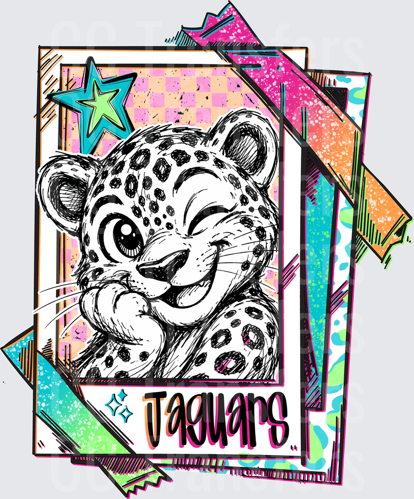 Cute Winking Baby Jaguar Retro Neon Card Jaguars (DTF)