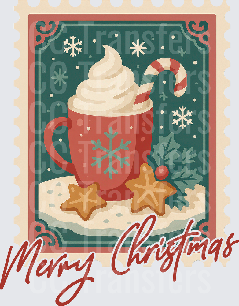 Vintage Christmas Stamp Hot Cocoa Candy Cane Cookies (DTF)