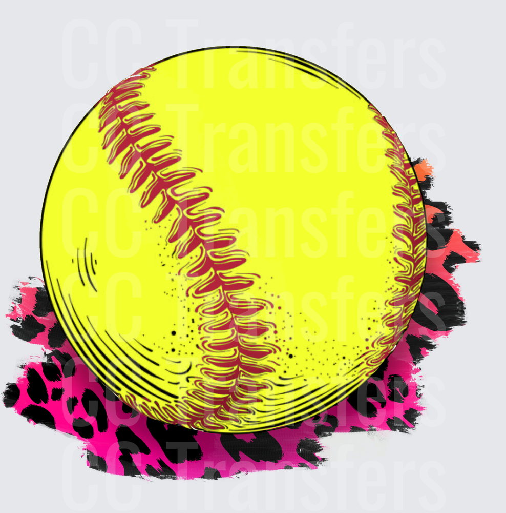 Neon Yellow Softball Pink Leopard Print Brush Stroke (DTF)