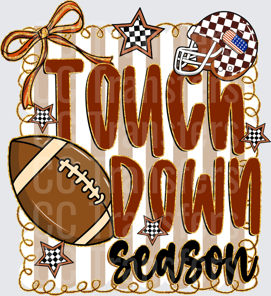 Touchdown Season Football Helmet Bow Checkered Stars (DTF)