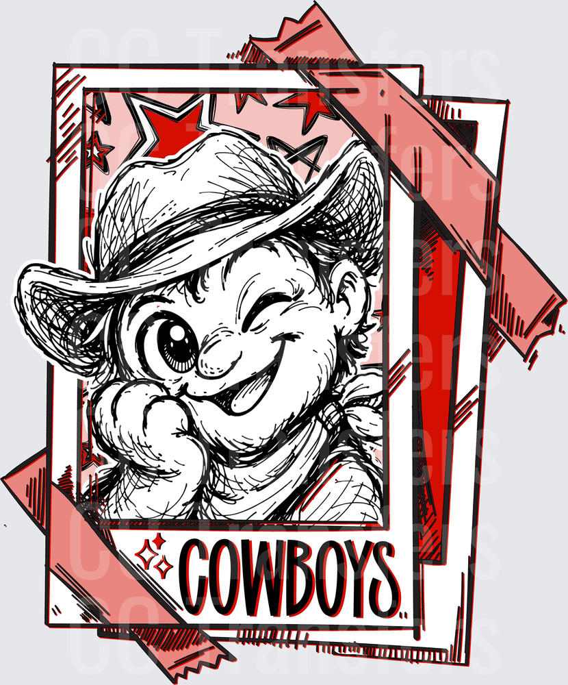 Smiling Cartoon Cowboy Sketch Card with Stars Cowboys (DTF)