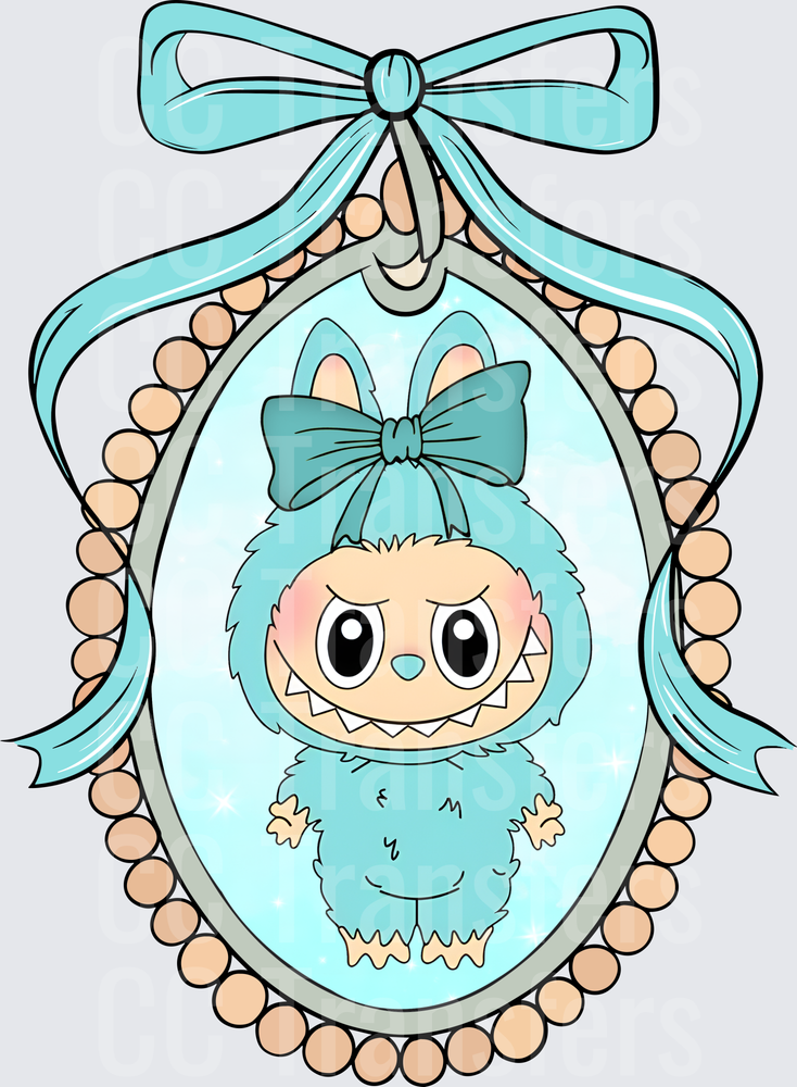 Cute Teal Monster Cameo Locket with Bow (DTF)