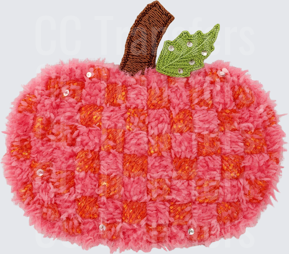 Fluffy Checkered Pink Pumpkin with Sequins (DTF)