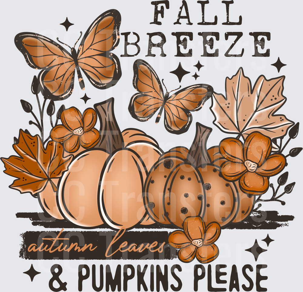 Fall Breeze Autumn Leaves & Pumpkins Please Butterflies (DTF)