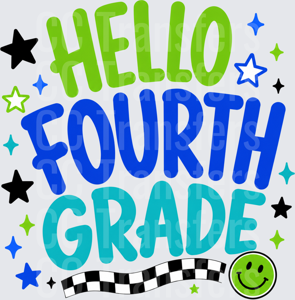 Hello Fourth Grade Bold Stars Smiley Back to School (DTF)