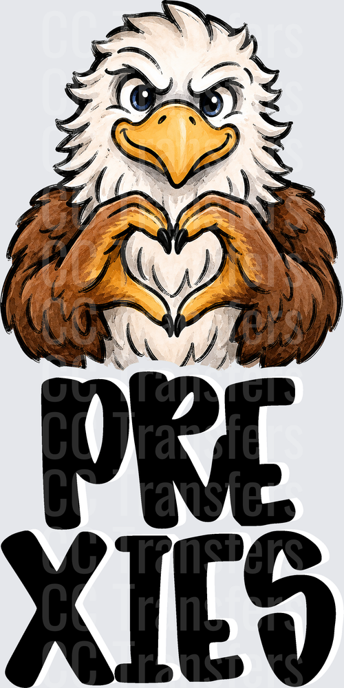 Cute Eagle Mascot Heart Hand Gesture Prexies (DTF)