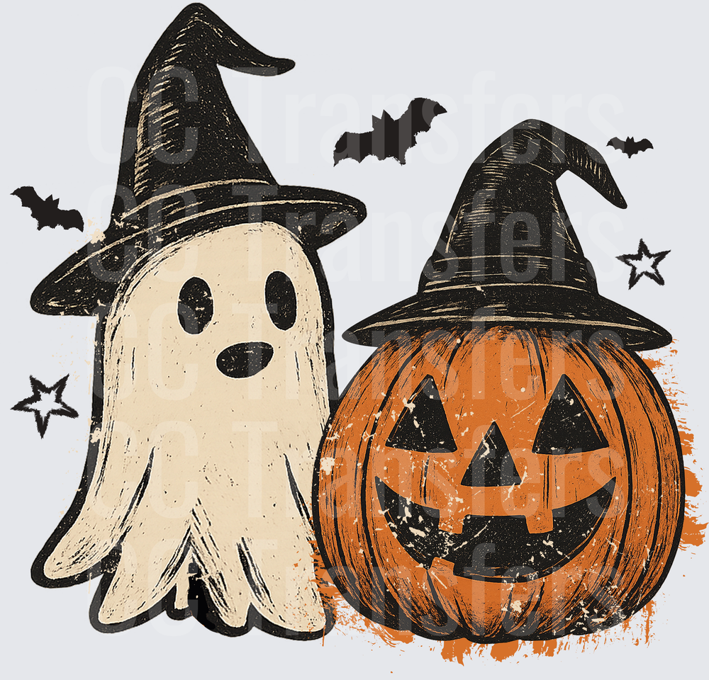 Vintage Ghost and Jack-O-Lantern Witch Hats Halloween (DTF)