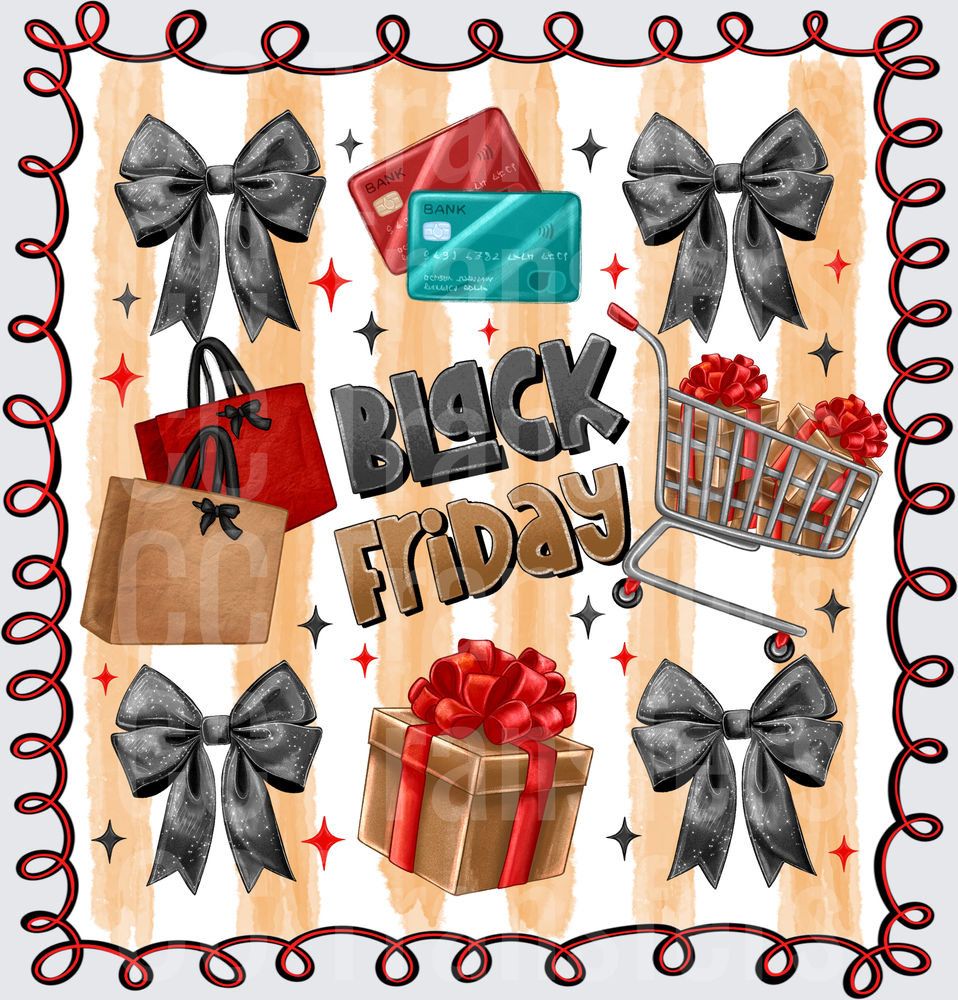 Black Friday Shopping Bows Gift Cart Credit Cards (DTF)