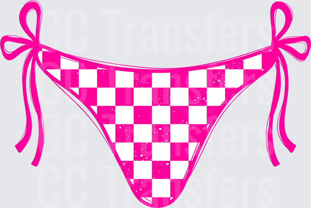 Hot Pink Checkered Tie Side Bikini Bottom (DTF)