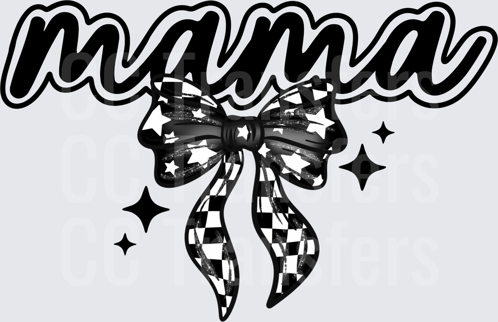 mama checkered bow black