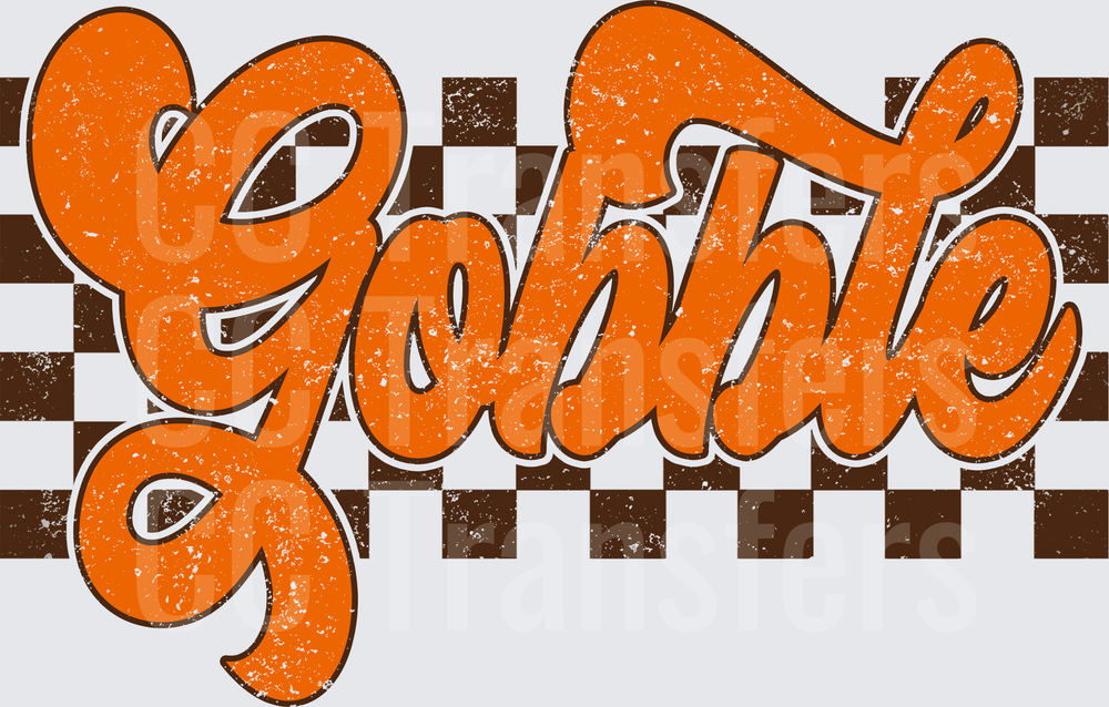 Retro Gobble Grunge Script Brown Checker Background (DTF)