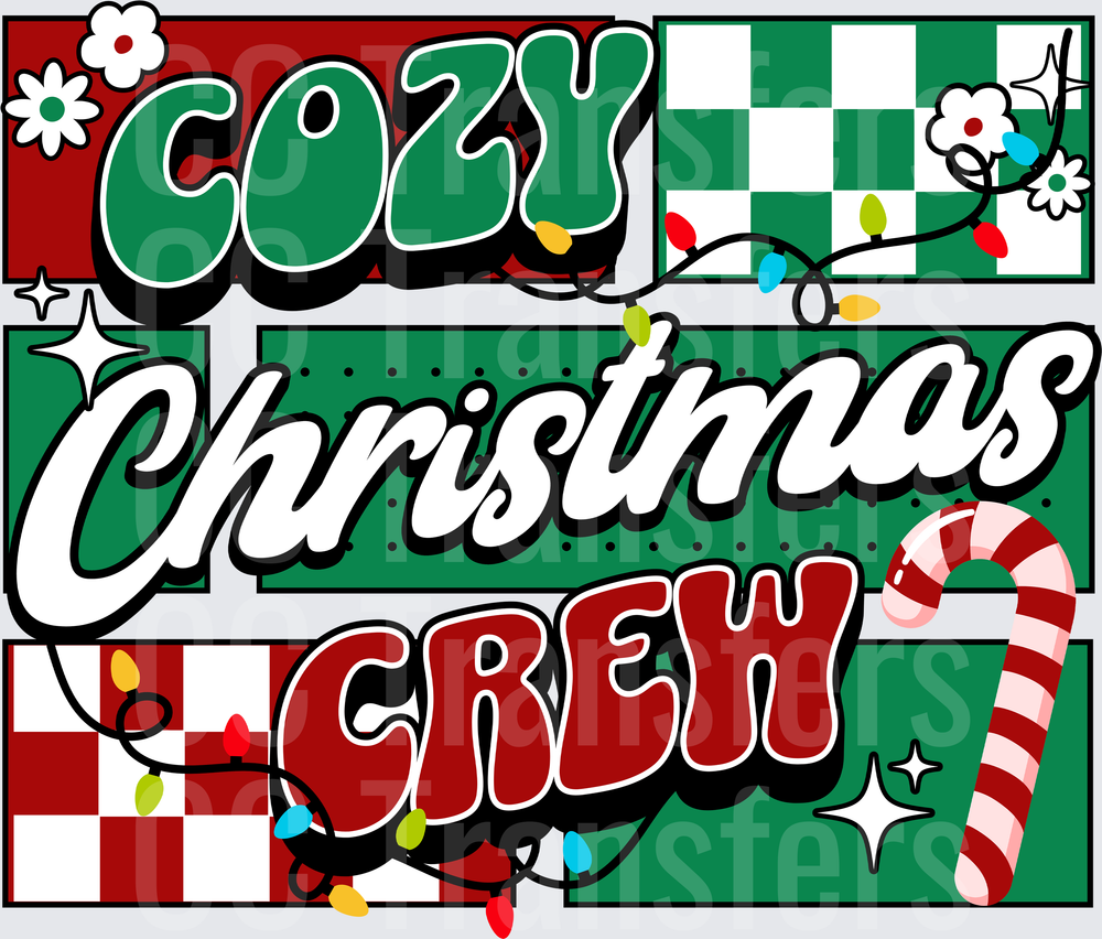 Cozy Christmas Crew Retro Holiday Lights Candy Cane (DTF)