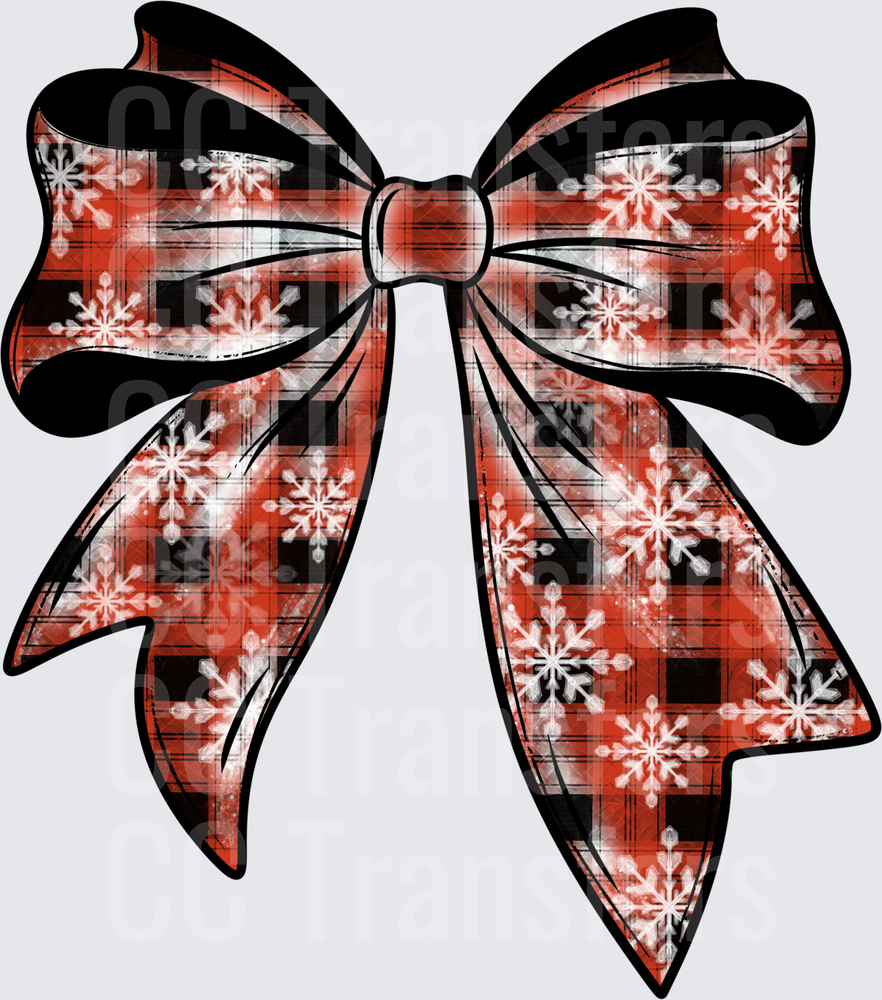 Red Black Buffalo Plaid Snowflake Christmas Bow (DTF)