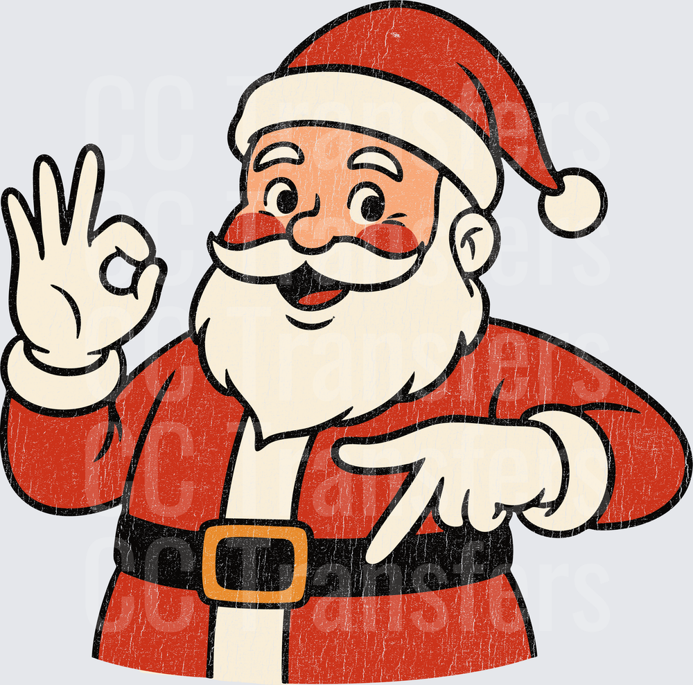 Retro Santa Claus OK Hand Gesture Pointing (DTF)