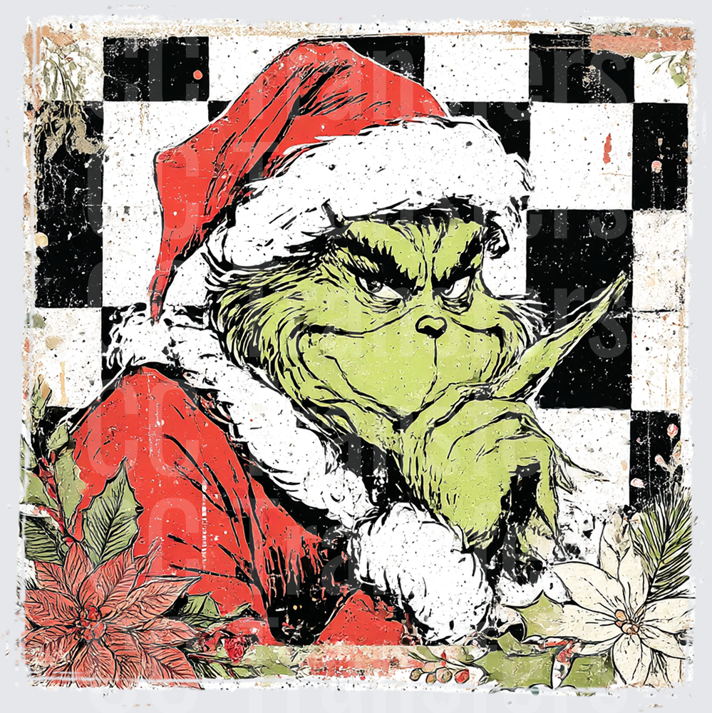 Grumpy Green Christmas Character Checkered Vintage (DTF)