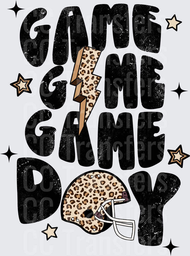 Game Day Leopard Print Football Helmet Lightning Bolt (DTF)