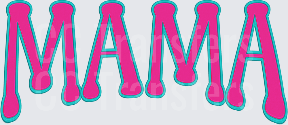 Bold Hot Pink and Teal MAMA Retro Block Letters (DTF)