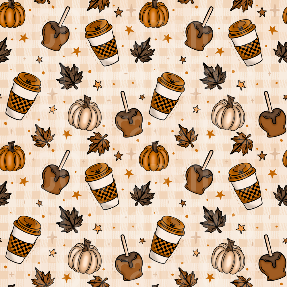 Fall Pumpkins Caramel Apples Coffee Cups Pattern (DTF)